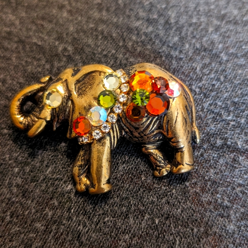 Vintage Elephant Brooch Jeweled